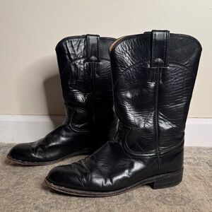 Black Western Flat Leather Boots for Women - Vintage